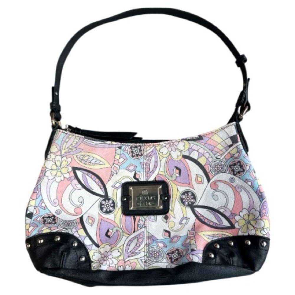 Nicole by Nicole Miller Pink Purple Black Paisley & Floral Print Shoulder Bag